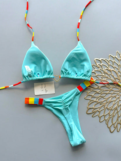 Geometric Pattern Tropical Floral Print Casual Cute Elegant Sexy Bohemian Style Tie Bikini Swimsuit Set Women Summer Vacation Beachwear