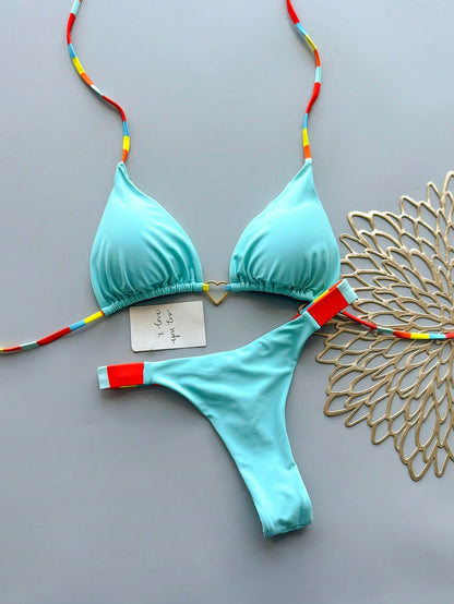 Geometric Pattern Tropical Floral Print Casual Cute Elegant Sexy Bohemian Style Tie Bikini Swimsuit Set Women Summer Vacation Beachwear