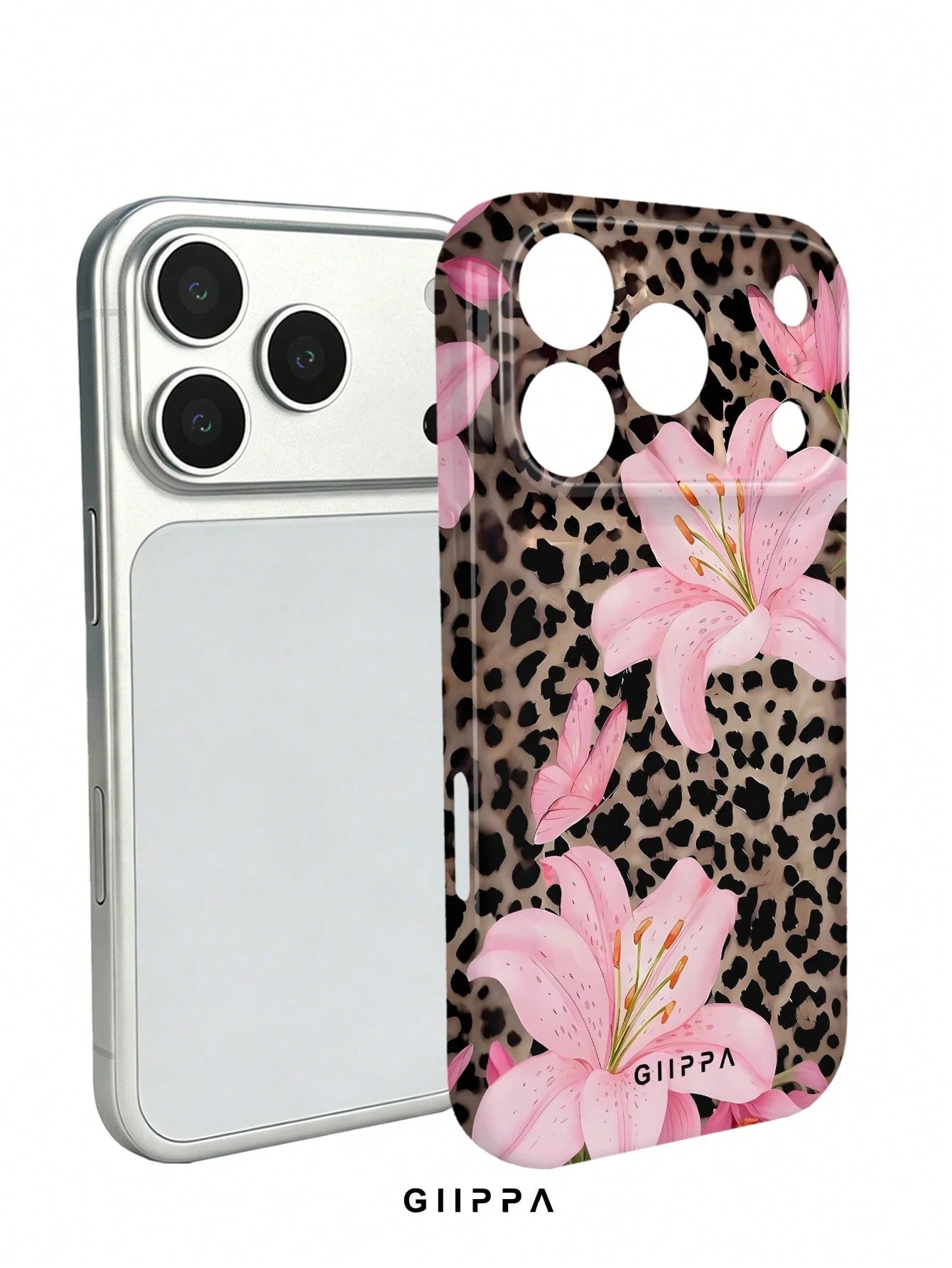 GIIPPA 1 Piece Leopard Print & Lily Pattern Design Phone 17 Pro Max Case, Suitable For Phone 16 Pro Max, 15 Pro Max, 14 Pro Max, Korean Stylish & Interesting Phone Case, Compatible With 11/12/13/14/15