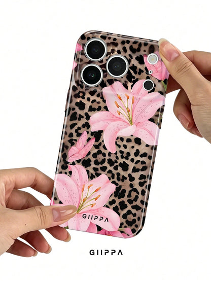 GIIPPA 1 Piece Leopard Print & Lily Pattern Design Phone 17 Pro Max Case, Suitable For Phone 16 Pro Max, 15 Pro Max, 14 Pro Max, Korean Stylish & Interesting Phone Case, Compatible With 11/12/13/14/15