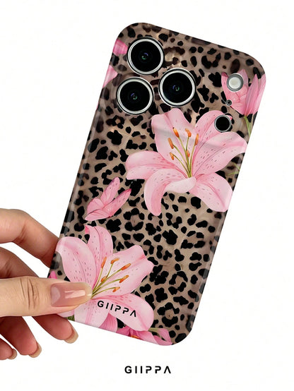 GIIPPA 1 Piece Leopard Print & Lily Pattern Design Phone 17 Pro Max Case, Suitable For Phone 16 Pro Max, 15 Pro Max, 14 Pro Max, Korean Stylish & Interesting Phone Case, Compatible With 11/12/13/14/15