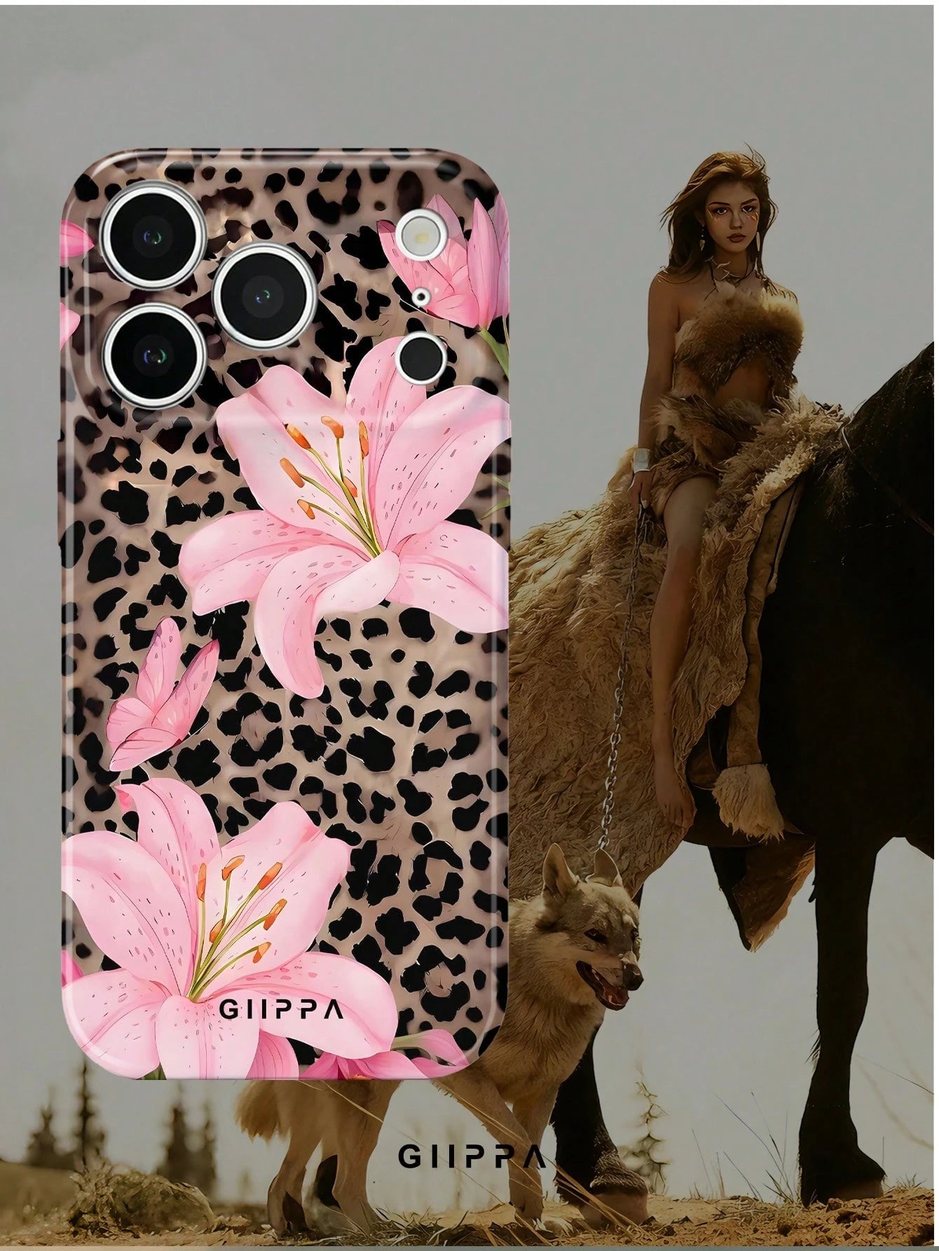 GIIPPA 1 Piece Leopard Print & Lily Pattern Design Phone 17 Pro Max Case, Suitable For Phone 16 Pro Max, 15 Pro Max, 14 Pro Max, Korean Stylish & Interesting Phone Case, Compatible With 11/12/13/14/15