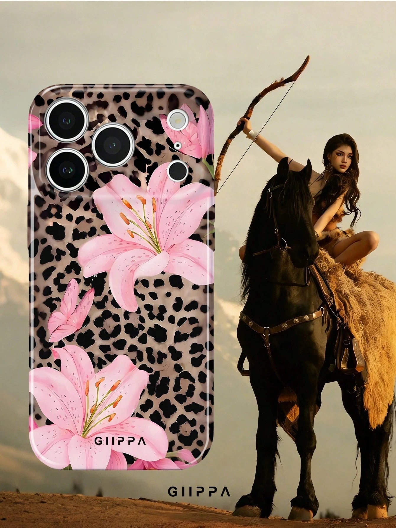 GIIPPA 1 Piece Leopard Print & Lily Pattern Design Phone 17 Pro Max Case, Suitable For Phone 16 Pro Max, 15 Pro Max, 14 Pro Max, Korean Stylish & Interesting Phone Case, Compatible With 11/12/13/14/15