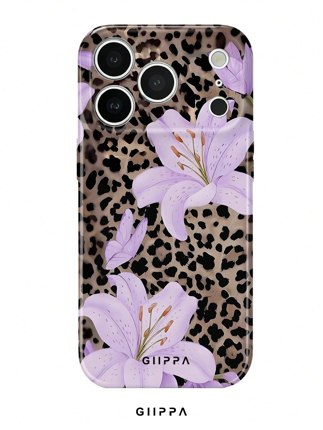 GIIPPA 1 Piece Leopard Print & Lily Pattern Design Phone 17 Pro Max Case, Suitable For Phone 16 Pro Max, 15 Pro Max, 14 Pro Max, Korean Stylish & Interesting Phone Case, Compatible With 11/12/13/14/15