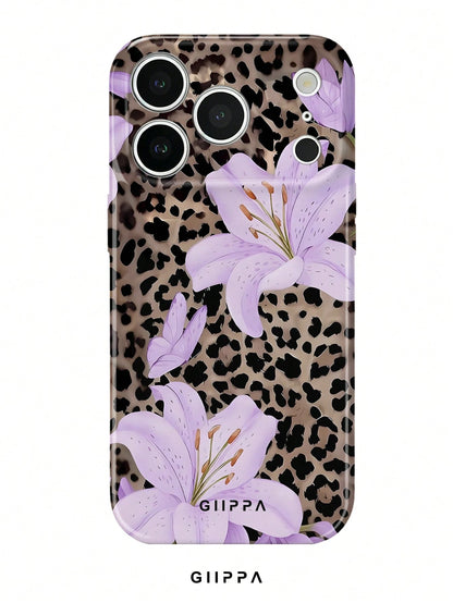 GIIPPA 1 Piece Leopard Print & Lily Pattern Design Phone 17 Pro Max Case, Suitable For Phone 16 Pro Max, 15 Pro Max, 14 Pro Max, Korean Stylish & Interesting Phone Case, Compatible With 11/12/13/14/15