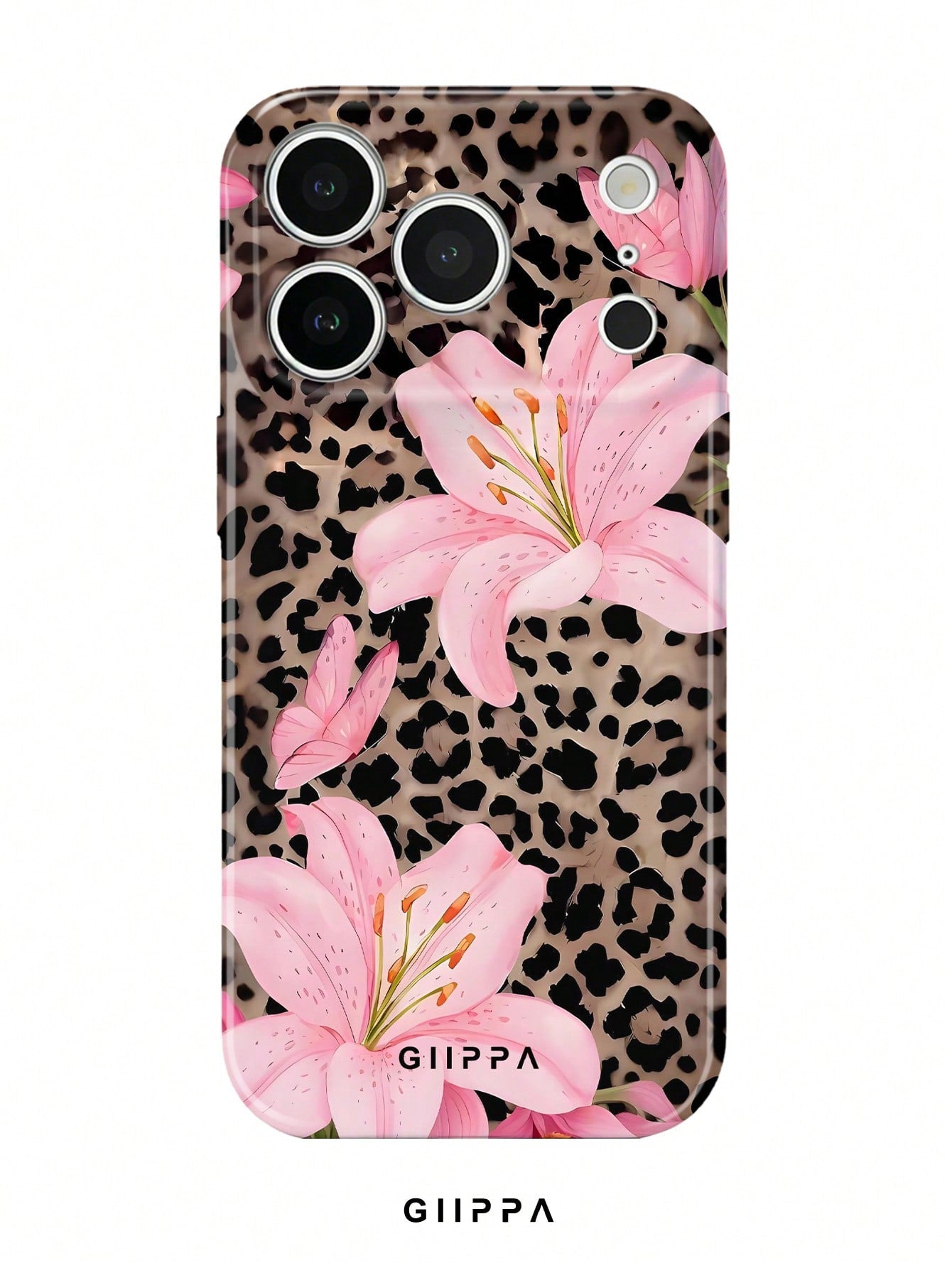GIIPPA 1 Piece Leopard Print & Lily Pattern Design Phone 17 Pro Max Case, Suitable For Phone 16 Pro Max, 15 Pro Max, 14 Pro Max, Korean Stylish & Interesting Phone Case, Compatible With 11/12/13/14/15