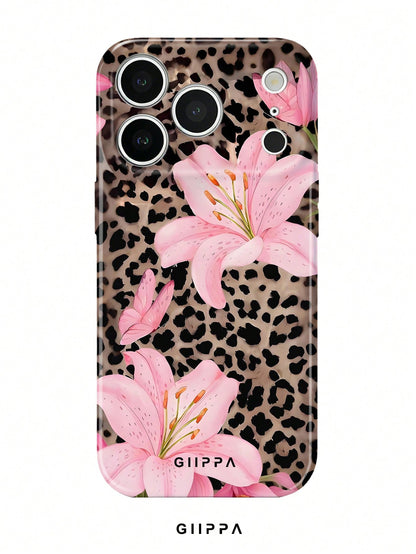 GIIPPA 1 Piece Leopard Print & Lily Pattern Design Phone 17 Pro Max Case, Suitable For Phone 16 Pro Max, 15 Pro Max, 14 Pro Max, Korean Stylish & Interesting Phone Case, Compatible With 11/12/13/14/15
