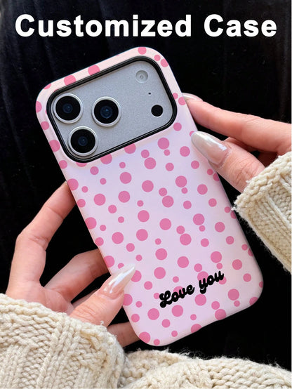 GIIPPA 1pc Customized Name Polka Dot Phone Case, Film 2-In-1 Phone Protective Cover, Suitable For IPhone 17/16/15/14/13/12/11 Phone Case, Suitable For Galaxy S26 S25 S24 Ultra/Plus/Fe, Back To School