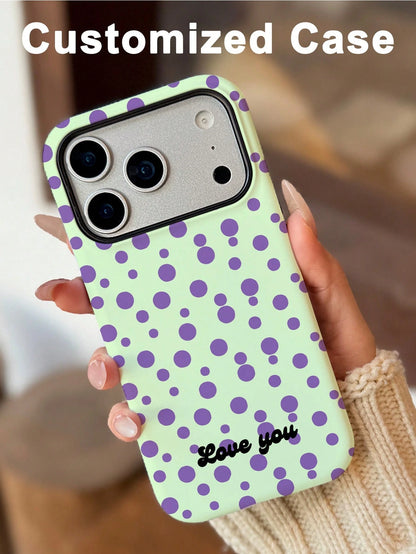 GIIPPA 1pc Customized Name Polka Dot Phone Case, Film 2-In-1 Phone Protective Cover, Suitable For IPhone 17/16/15/14/13/12/11 Phone Case, Suitable For Galaxy S26 S25 S24 Ultra/Plus/Fe, Back To School