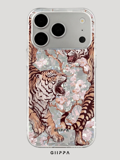 GIIPPA 1pc Dual Tiger Confrontation & Cherry Blossom Pattern Design Phone 17 Pro Max Phone Case, Compatible With Phone 16 Pro Max, 15 Pro Max, 14 Pro Max, 11/12/13/14/15/16 Pro Max Plus, Korean Style