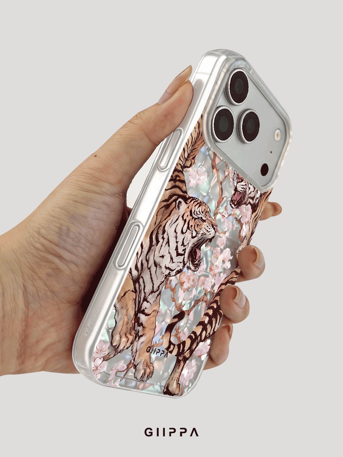 GIIPPA 1pc Dual Tiger Confrontation & Cherry Blossom Pattern Design Phone 17 Pro Max Phone Case, Compatible With Phone 16 Pro Max, 15 Pro Max, 14 Pro Max, 11/12/13/14/15/16 Pro Max Plus, Korean Style