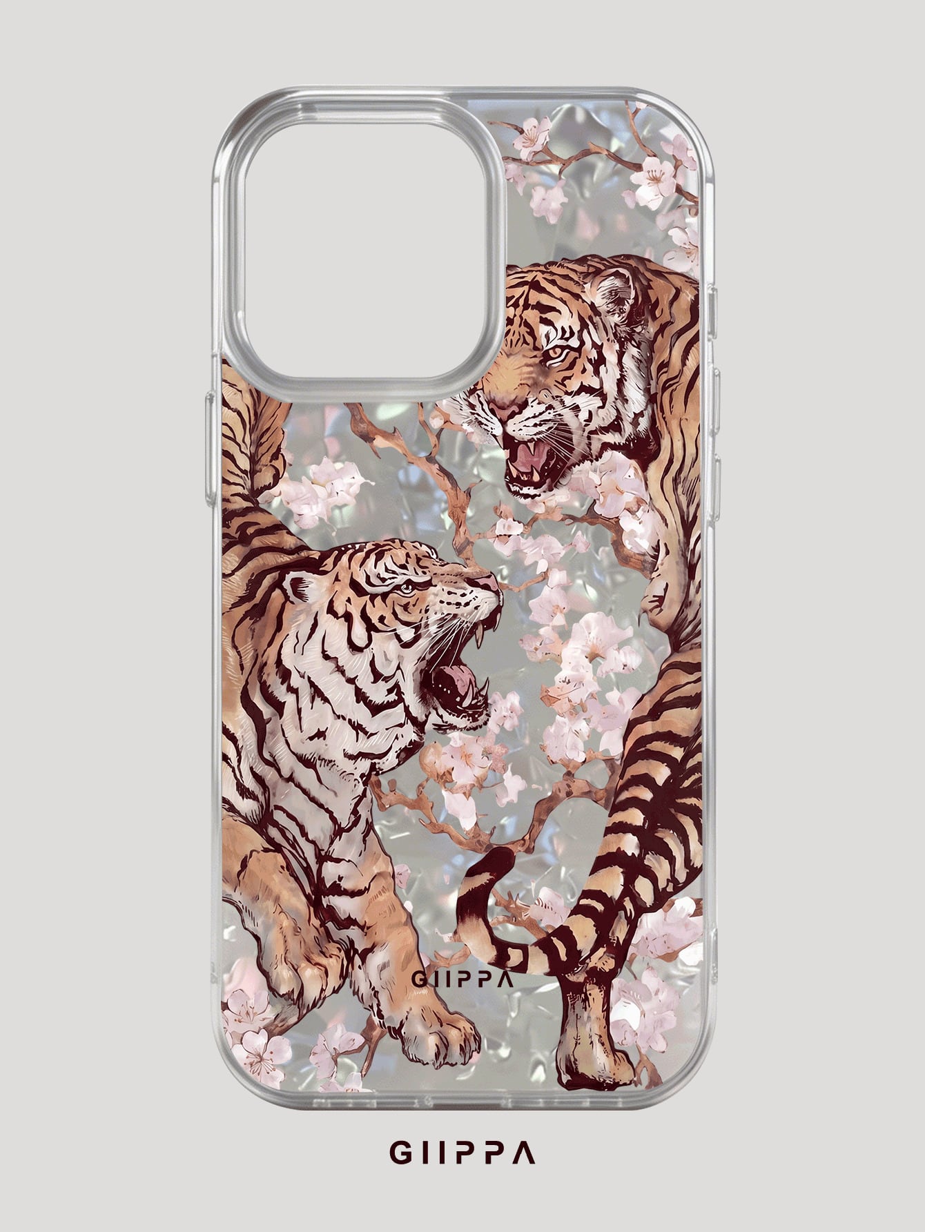 GIIPPA 1pc Dual Tiger Confrontation & Cherry Blossom Pattern Design Phone 17 Pro Max Phone Case, Compatible With Phone 16 Pro Max, 15 Pro Max, 14 Pro Max, 11/12/13/14/15/16 Pro Max Plus, Korean Style