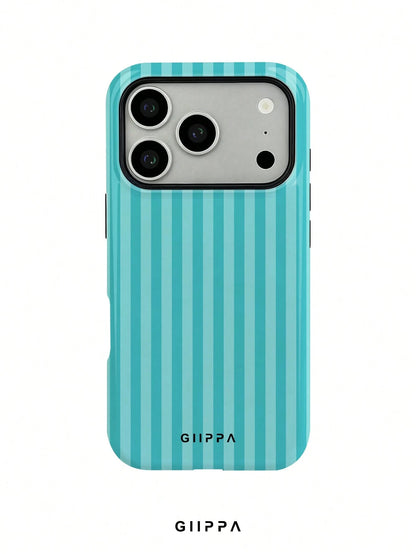 GIIPPA 1pc Mint Blue Vertical Stripe Pattern Design, Phone 17 Pro Max Phone Case, Compatible With Phone 16 Pro Max, 15 Pro Max, 14 Pro Max, Korean Style High-End Fashionable And Interesting Phone Case