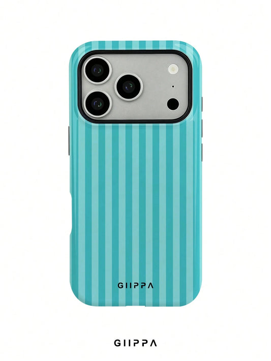 GIIPPA 1pc Mint Blue Vertical Stripe Pattern Design, Phone 17 Pro Max Phone Case, Compatible With Phone 16 Pro Max, 15 Pro Max, 14 Pro Max, Korean Style High-End Fashionable And Interesting Phone Case