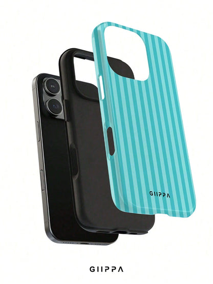 GIIPPA 1pc Mint Blue Vertical Stripe Pattern Design, Phone 17 Pro Max Phone Case, Compatible With Phone 16 Pro Max, 15 Pro Max, 14 Pro Max, Korean Style High-End Fashionable And Interesting Phone Case