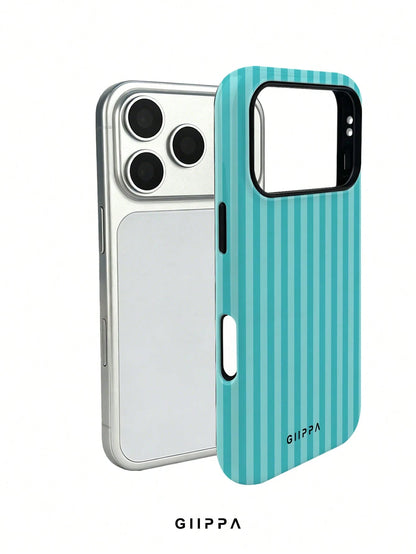 GIIPPA 1pc Mint Blue Vertical Stripe Pattern Design, Phone 17 Pro Max Phone Case, Compatible With Phone 16 Pro Max, 15 Pro Max, 14 Pro Max, Korean Style High-End Fashionable And Interesting Phone Case