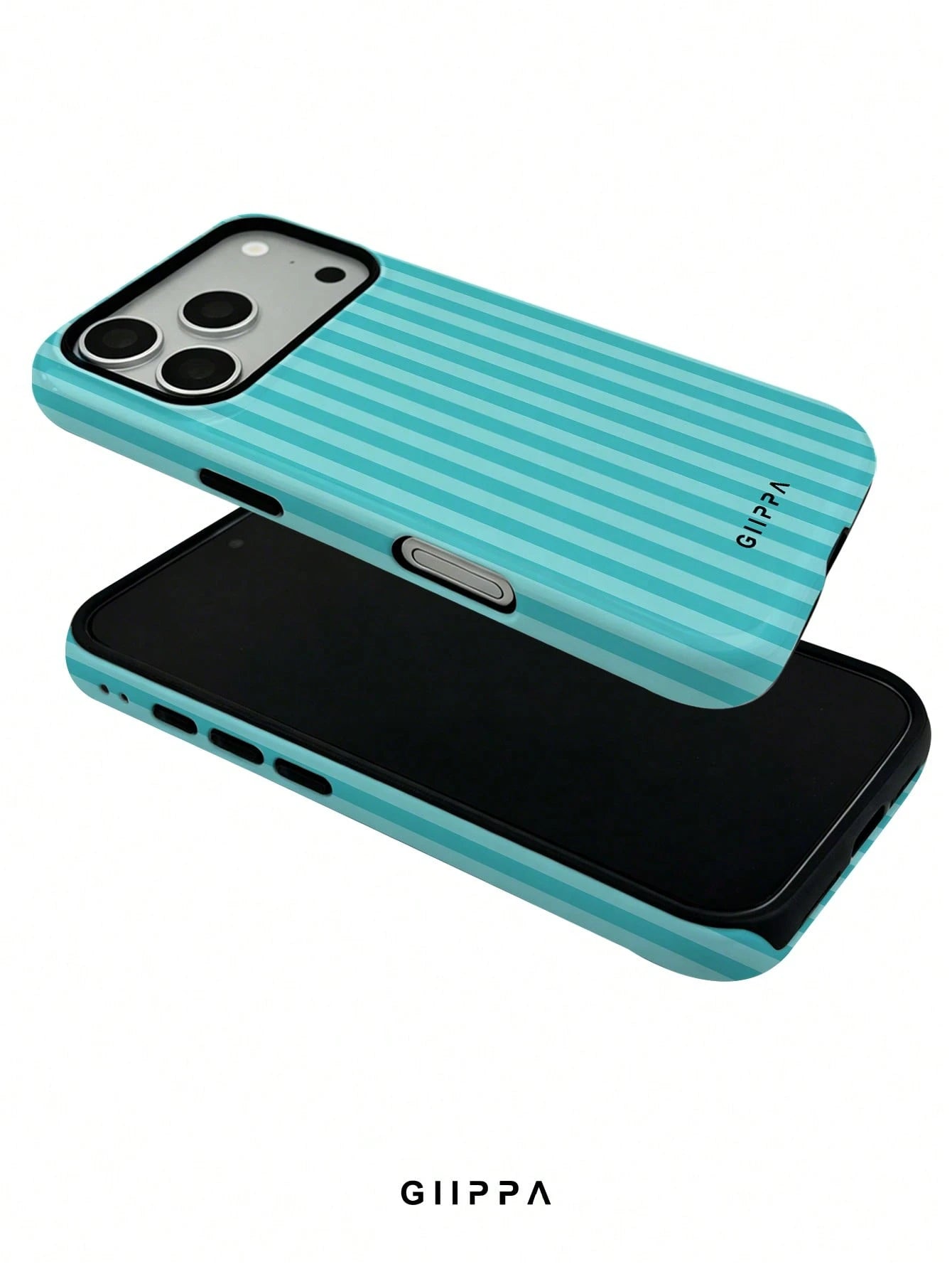 GIIPPA 1pc Mint Blue Vertical Stripe Pattern Design, Phone 17 Pro Max Phone Case, Compatible With Phone 16 Pro Max, 15 Pro Max, 14 Pro Max, Korean Style High-End Fashionable And Interesting Phone Case