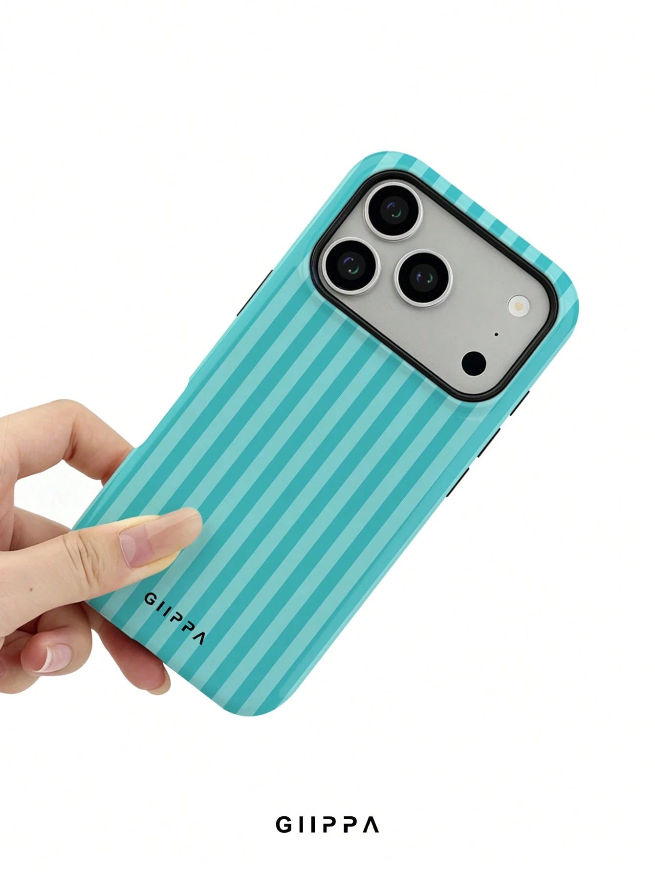 GIIPPA 1pc Mint Blue Vertical Stripe Pattern Design, Phone 17 Pro Max Phone Case, Compatible With Phone 16 Pro Max, 15 Pro Max, 14 Pro Max, Korean Style High-End Fashionable And Interesting Phone Case