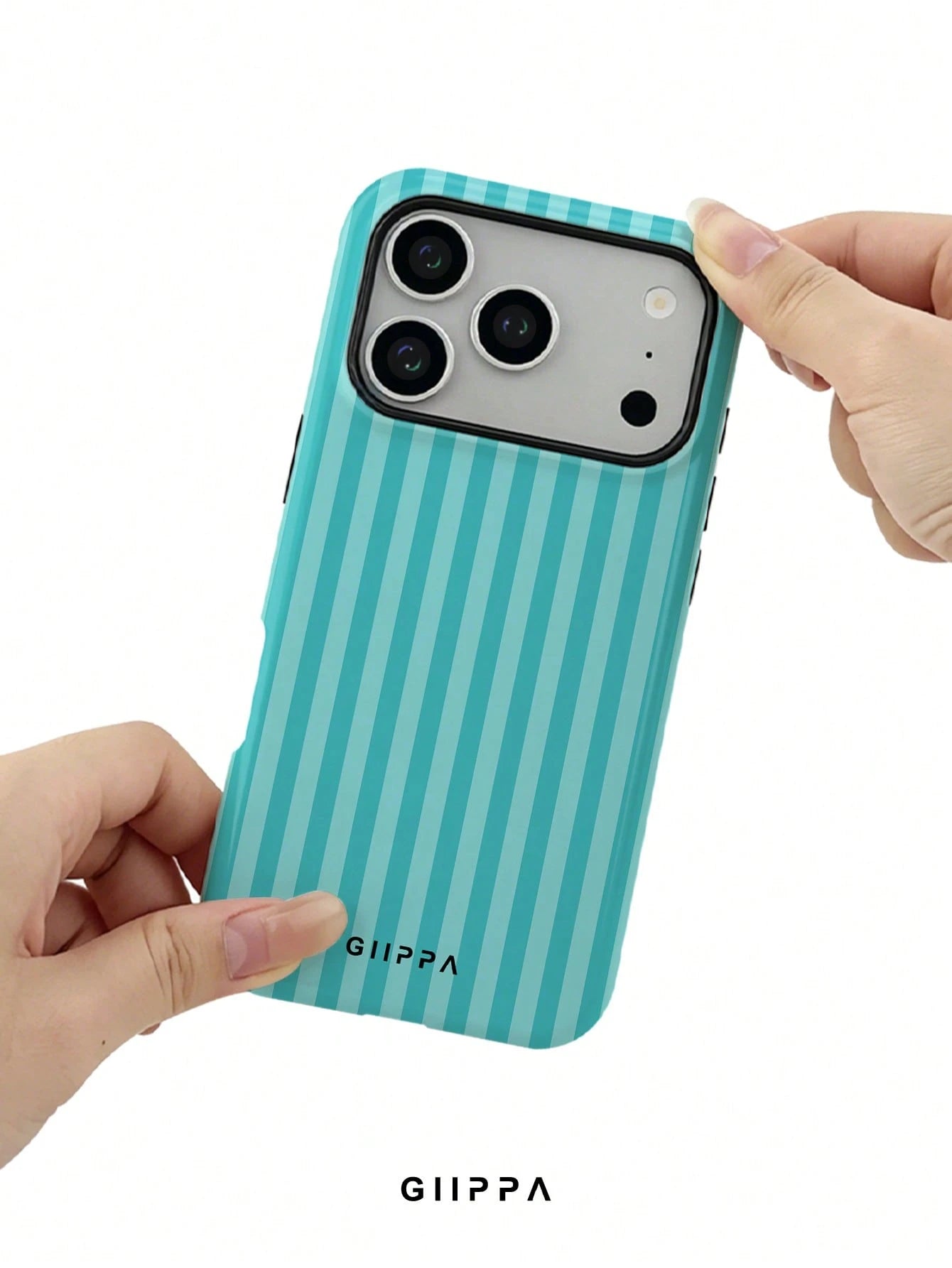 GIIPPA 1pc Mint Blue Vertical Stripe Pattern Design, Phone 17 Pro Max Phone Case, Compatible With Phone 16 Pro Max, 15 Pro Max, 14 Pro Max, Korean Style High-End Fashionable And Interesting Phone Case