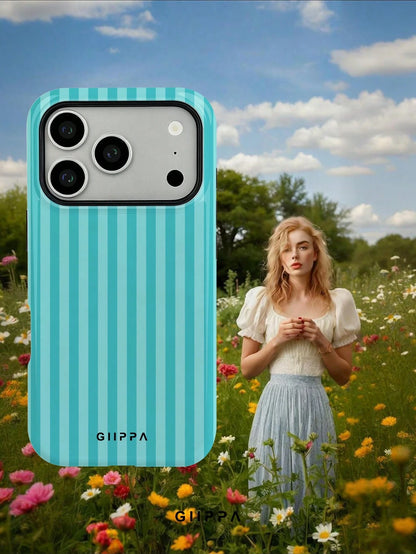 GIIPPA 1pc Mint Blue Vertical Stripe Pattern Design, Phone 17 Pro Max Phone Case, Compatible With Phone 16 Pro Max, 15 Pro Max, 14 Pro Max, Korean Style High-End Fashionable And Interesting Phone Case