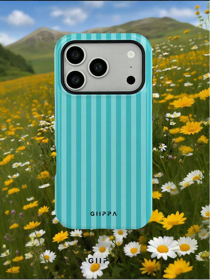 GIIPPA 1pc Mint Blue Vertical Stripe Pattern Design, Phone 17 Pro Max Phone Case, Compatible With Phone 16 Pro Max, 15 Pro Max, 14 Pro Max, Korean Style High-End Fashionable And Interesting Phone Case