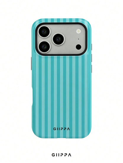 GIIPPA 1pc Mint Blue Vertical Stripe Pattern Design, Phone 17 Pro Max Phone Case, Compatible With Phone 16 Pro Max, 15 Pro Max, 14 Pro Max, Korean Style High-End Fashionable And Interesting Phone Case