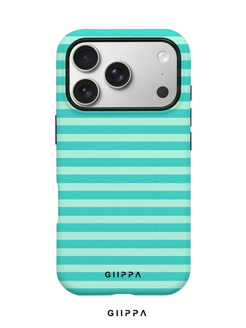 GIIPPA 1pc Mint Green Horizontal Stripe Pattern Design, Phone 17 Pro Max Phone Case, Compatible With Phone 16 Pro Max, 15 Pro Max, 14 Pro Max, Korean-Style High-End Fashionable And Fun Phone Case, Com