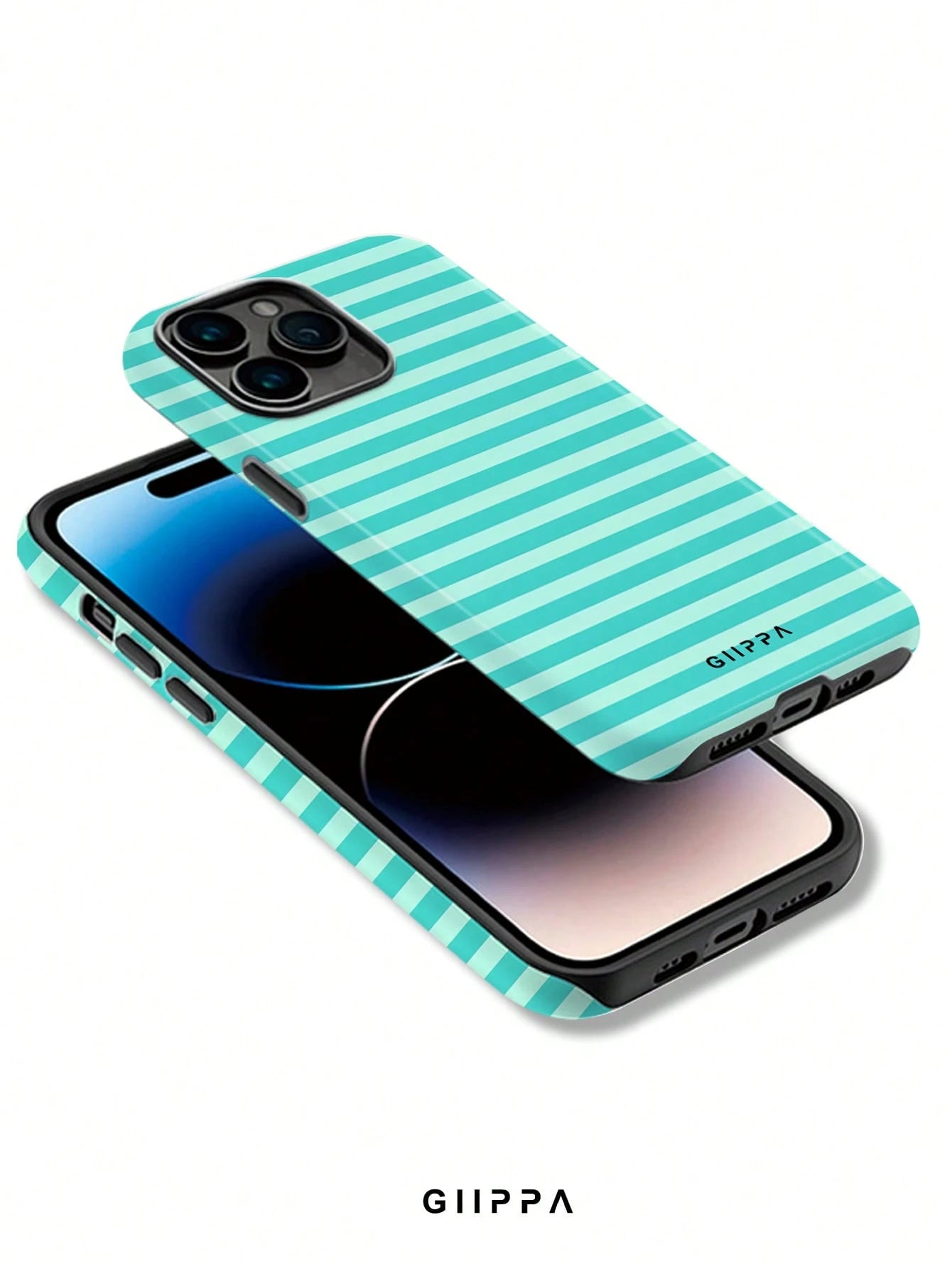 GIIPPA 1pc Mint Green Horizontal Stripe Pattern Design, Phone 17 Pro Max Phone Case, Compatible With Phone 16 Pro Max, 15 Pro Max, 14 Pro Max, Korean-Style High-End Fashionable And Fun Phone Case, Com