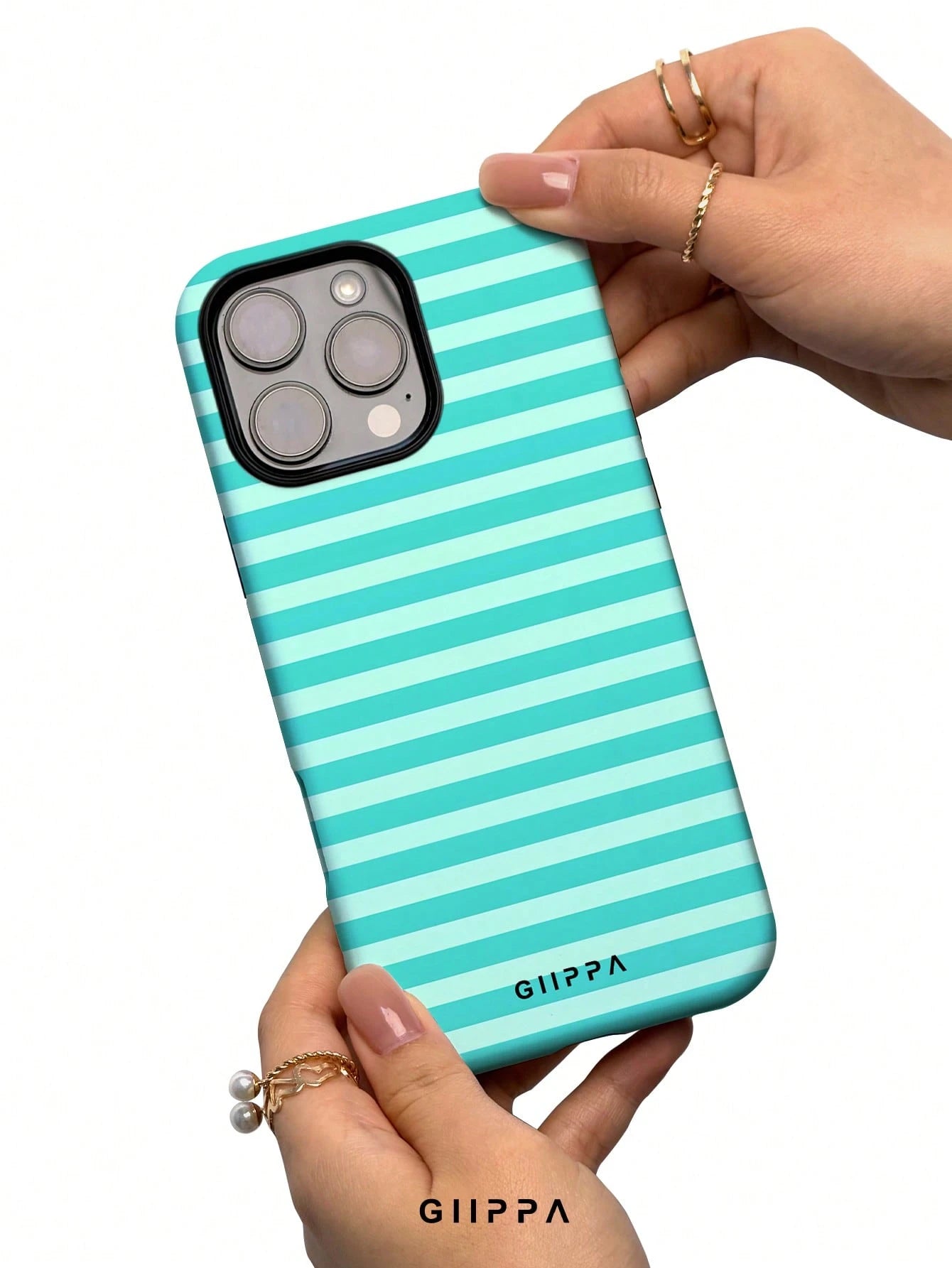 GIIPPA 1pc Mint Green Horizontal Stripe Pattern Design, Phone 17 Pro Max Phone Case, Compatible With Phone 16 Pro Max, 15 Pro Max, 14 Pro Max, Korean-Style High-End Fashionable And Fun Phone Case, Com