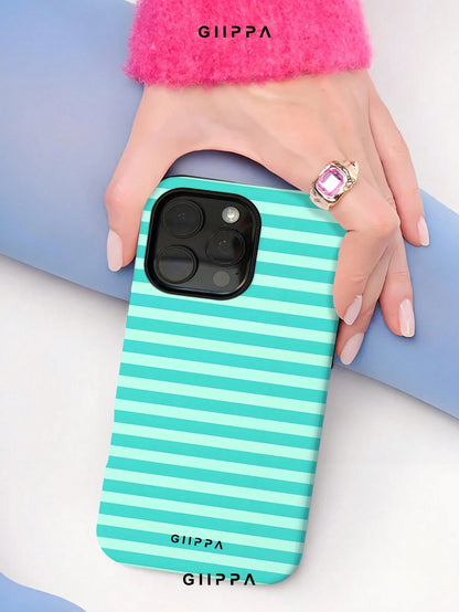 GIIPPA 1pc Mint Green Horizontal Stripe Pattern Design, Phone 17 Pro Max Phone Case, Compatible With Phone 16 Pro Max, 15 Pro Max, 14 Pro Max, Korean-Style High-End Fashionable And Fun Phone Case, Com