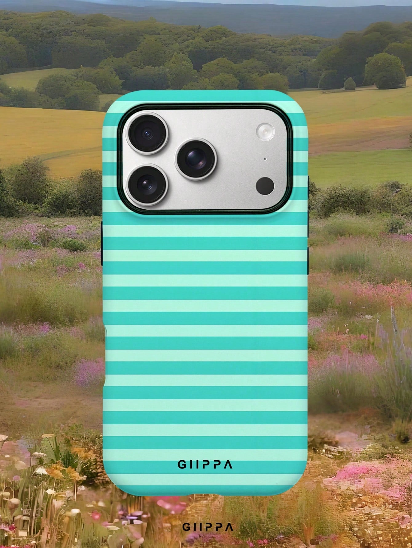 GIIPPA 1pc Mint Green Horizontal Stripe Pattern Design, Phone 17 Pro Max Phone Case, Compatible With Phone 16 Pro Max, 15 Pro Max, 14 Pro Max, Korean-Style High-End Fashionable And Fun Phone Case, Com