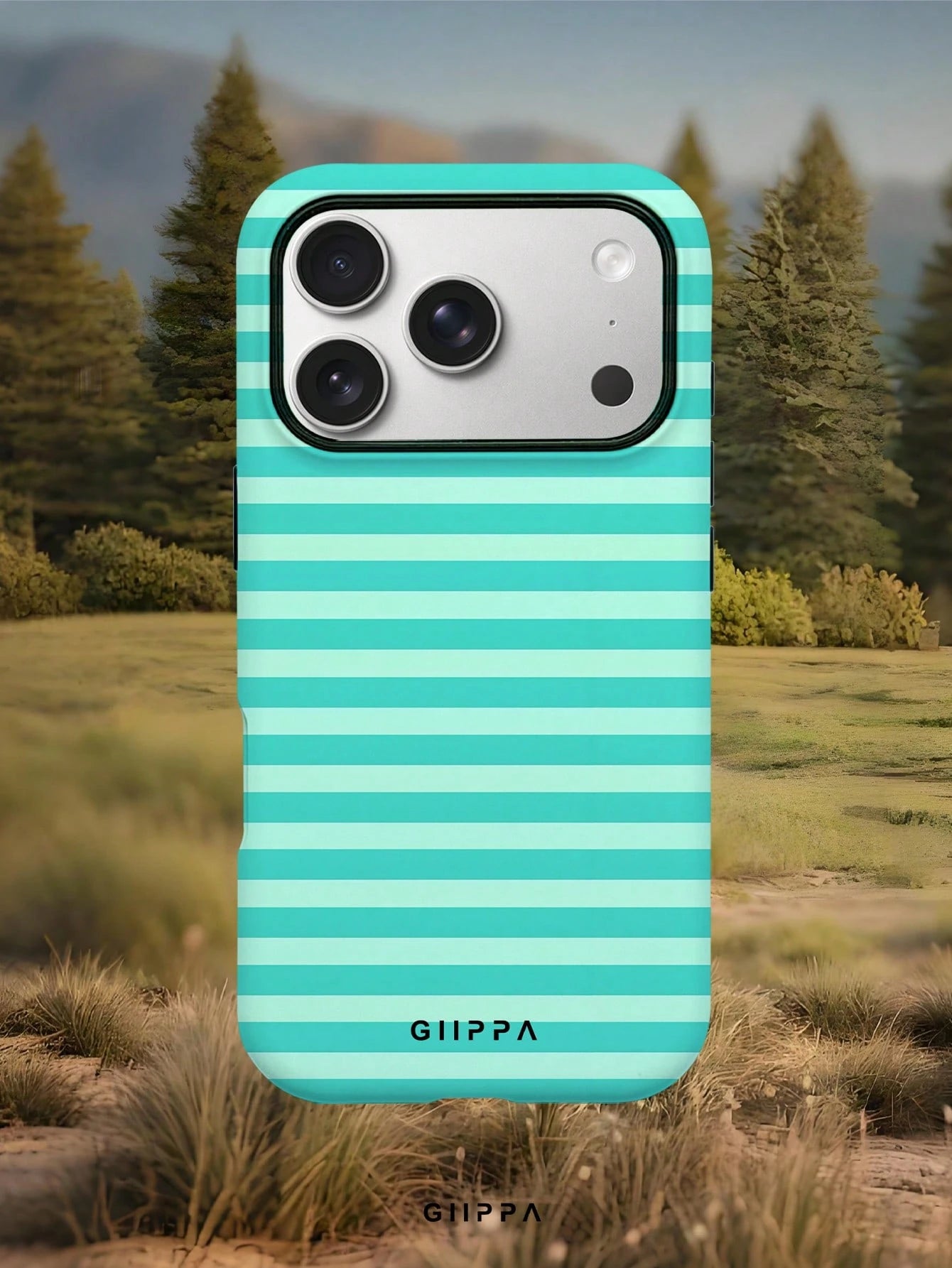 GIIPPA 1pc Mint Green Horizontal Stripe Pattern Design, Phone 17 Pro Max Phone Case, Compatible With Phone 16 Pro Max, 15 Pro Max, 14 Pro Max, Korean-Style High-End Fashionable And Fun Phone Case, Com