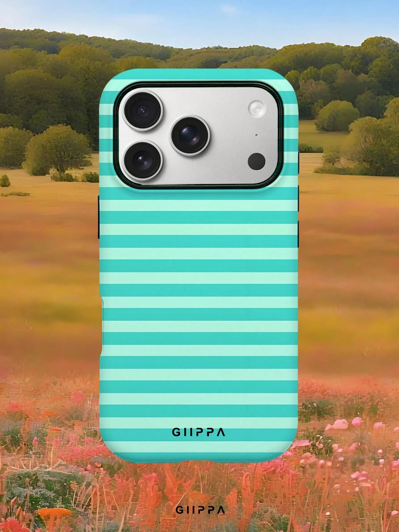 GIIPPA 1pc Mint Green Horizontal Stripe Pattern Design, Phone 17 Pro Max Phone Case, Compatible With Phone 16 Pro Max, 15 Pro Max, 14 Pro Max, Korean-Style High-End Fashionable And Fun Phone Case, Com