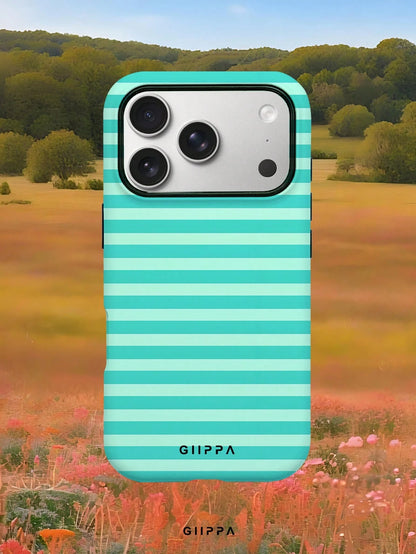 GIIPPA 1pc Mint Green Horizontal Stripe Pattern Design, Phone 17 Pro Max Phone Case, Compatible With Phone 16 Pro Max, 15 Pro Max, 14 Pro Max, Korean-Style High-End Fashionable And Fun Phone Case, Com
