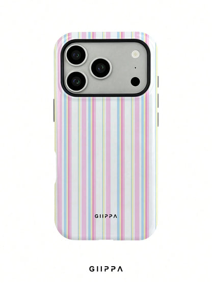 GIIPPA 1pc Pink Tone Vertical Stripe Mixed Pattern Design Phone 17 Pro Max Phone Case, Compatible With Phone 16 Pro Max, 15 Pro Max, 14 Pro Max, Korean-Style High-End Fashion Fun Phone Case, Compatibl
