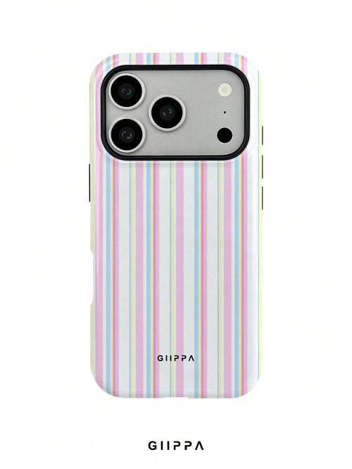GIIPPA 1pc Pink Tone Vertical Stripe Mixed Pattern Design Phone 17 Pro Max Phone Case, Compatible With Phone 16 Pro Max, 15 Pro Max, 14 Pro Max, Korean-Style High-End Fashion Fun Phone Case, Compatibl