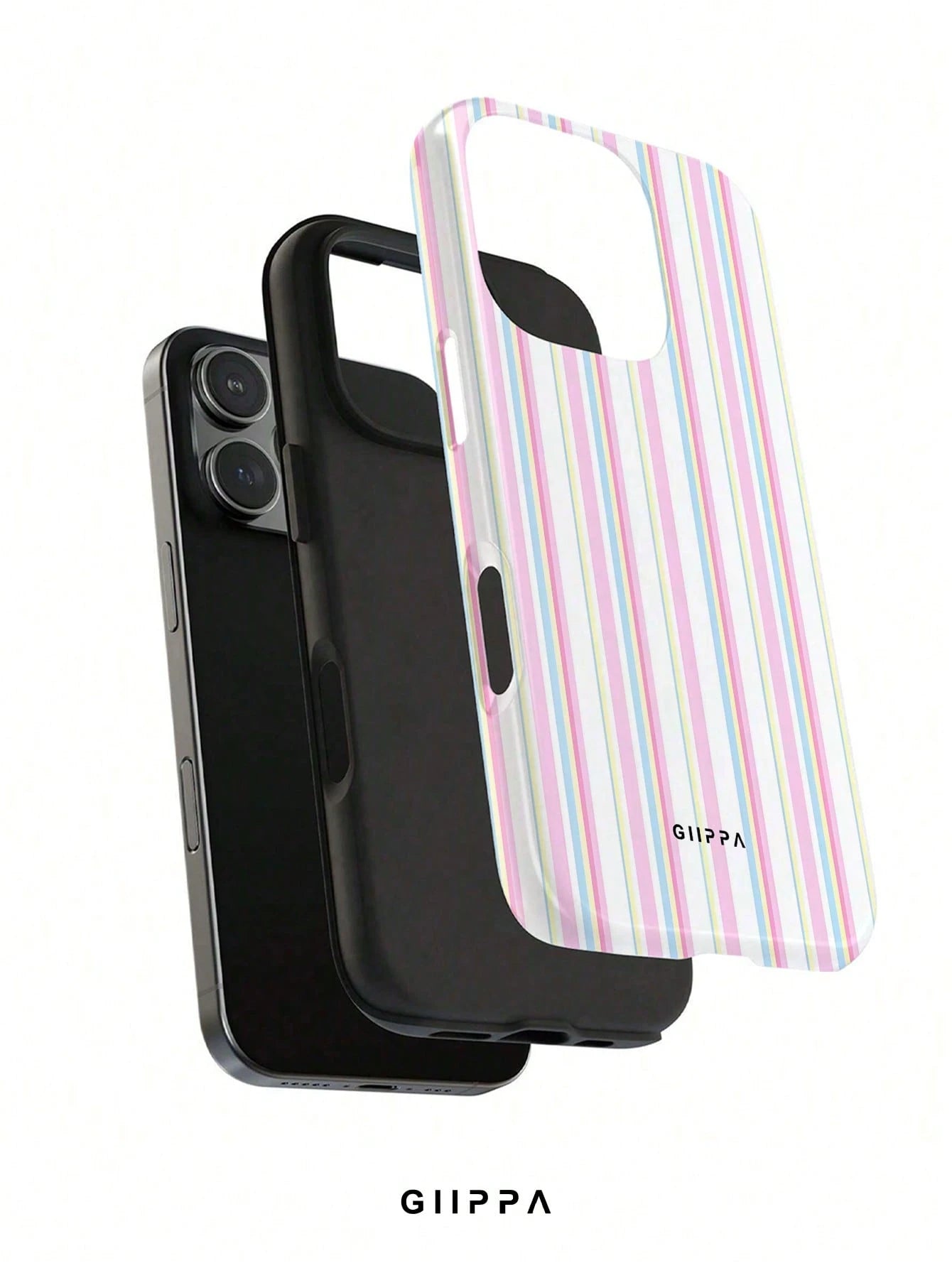 GIIPPA 1pc Pink Tone Vertical Stripe Mixed Pattern Design Phone 17 Pro Max Phone Case, Compatible With Phone 16 Pro Max, 15 Pro Max, 14 Pro Max, Korean-Style High-End Fashion Fun Phone Case, Compatibl