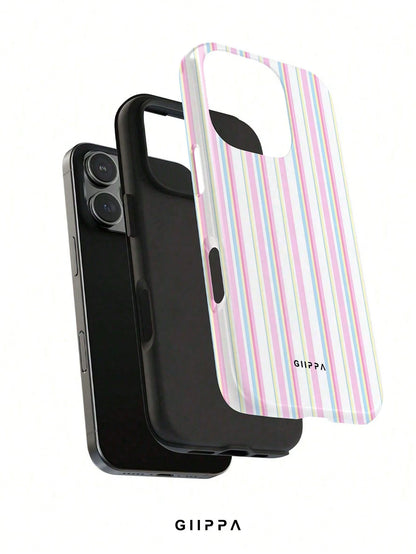 GIIPPA 1pc Pink Tone Vertical Stripe Mixed Pattern Design Phone 17 Pro Max Phone Case, Compatible With Phone 16 Pro Max, 15 Pro Max, 14 Pro Max, Korean-Style High-End Fashion Fun Phone Case, Compatibl