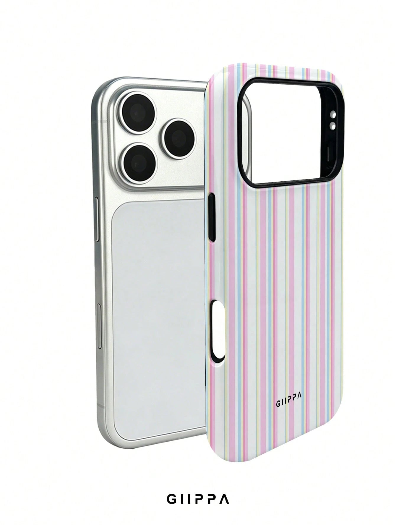 GIIPPA 1pc Pink Tone Vertical Stripe Mixed Pattern Design Phone 17 Pro Max Phone Case, Compatible With Phone 16 Pro Max, 15 Pro Max, 14 Pro Max, Korean-Style High-End Fashion Fun Phone Case, Compatibl