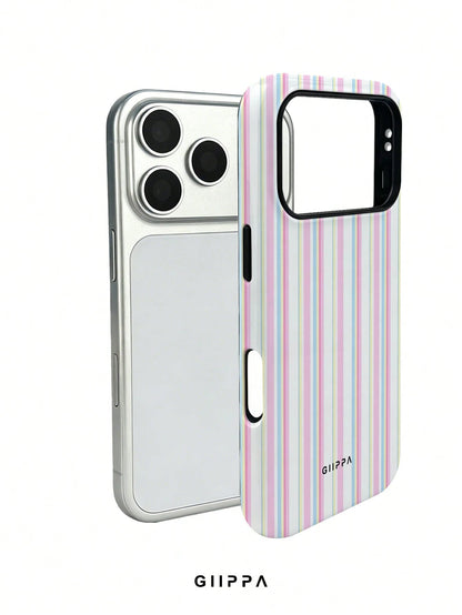 GIIPPA 1pc Pink Tone Vertical Stripe Mixed Pattern Design Phone 17 Pro Max Phone Case, Compatible With Phone 16 Pro Max, 15 Pro Max, 14 Pro Max, Korean-Style High-End Fashion Fun Phone Case, Compatibl