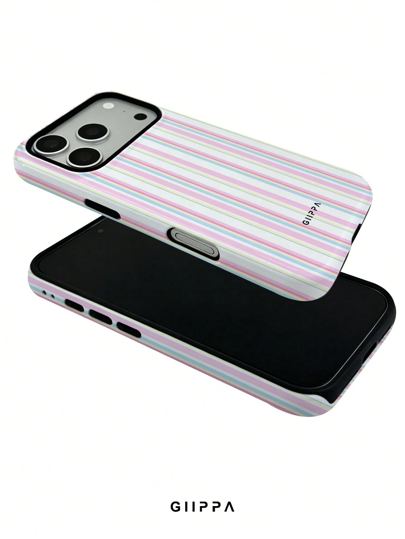 GIIPPA 1pc Pink Tone Vertical Stripe Mixed Pattern Design Phone 17 Pro Max Phone Case, Compatible With Phone 16 Pro Max, 15 Pro Max, 14 Pro Max, Korean-Style High-End Fashion Fun Phone Case, Compatibl