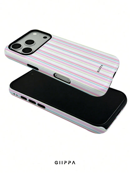 GIIPPA 1pc Pink Tone Vertical Stripe Mixed Pattern Design Phone 17 Pro Max Phone Case, Compatible With Phone 16 Pro Max, 15 Pro Max, 14 Pro Max, Korean-Style High-End Fashion Fun Phone Case, Compatibl