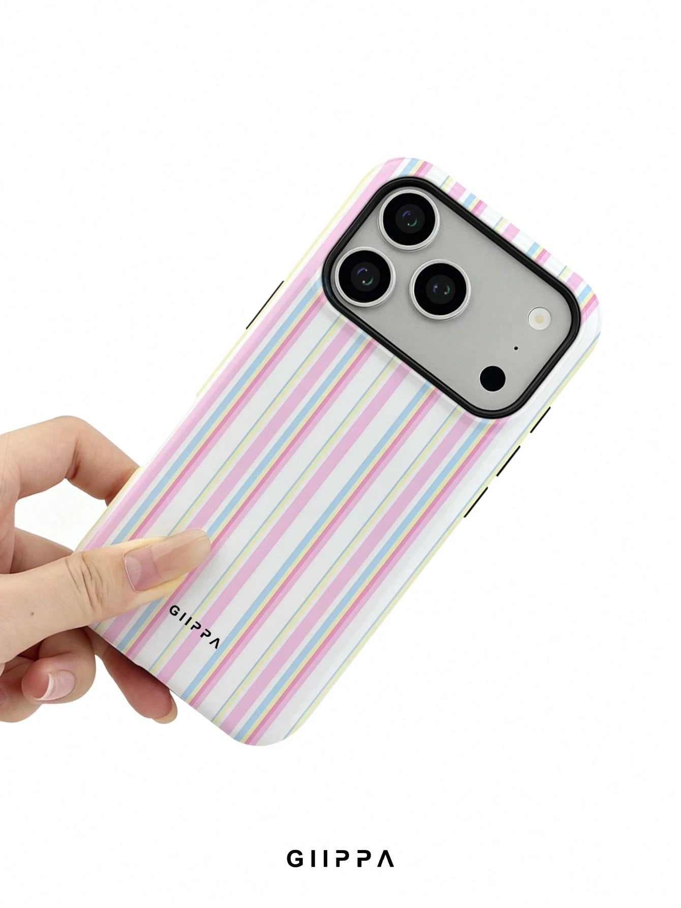 GIIPPA 1pc Pink Tone Vertical Stripe Mixed Pattern Design Phone 17 Pro Max Phone Case, Compatible With Phone 16 Pro Max, 15 Pro Max, 14 Pro Max, Korean-Style High-End Fashion Fun Phone Case, Compatibl
