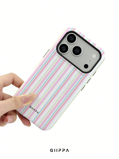 GIIPPA 1pc Pink Tone Vertical Stripe Mixed Pattern Design Phone 17 Pro Max Phone Case, Compatible With Phone 16 Pro Max, 15 Pro Max, 14 Pro Max, Korean-Style High-End Fashion Fun Phone Case, Compatibl