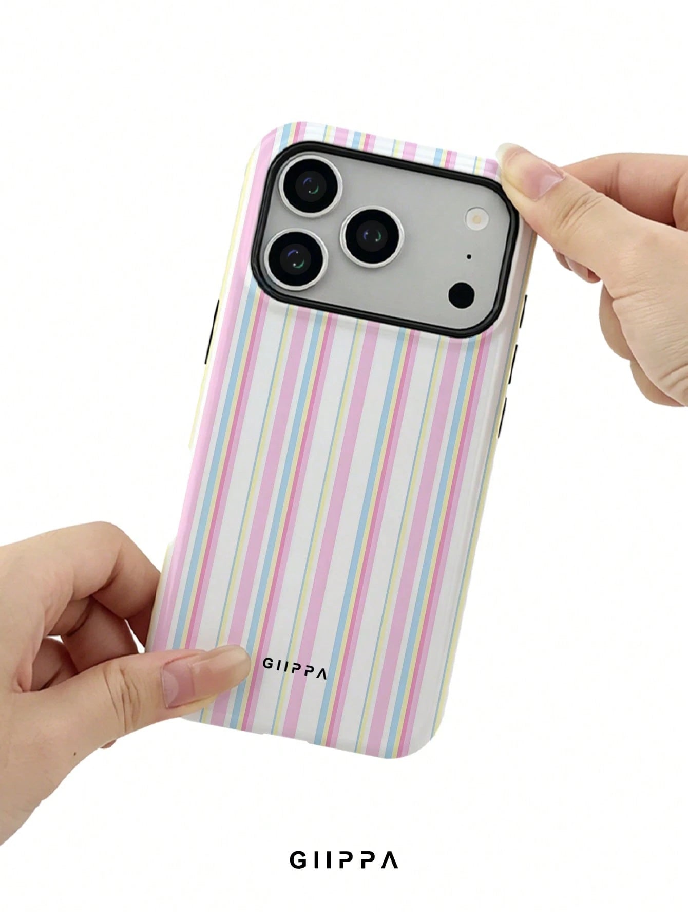 GIIPPA 1pc Pink Tone Vertical Stripe Mixed Pattern Design Phone 17 Pro Max Phone Case, Compatible With Phone 16 Pro Max, 15 Pro Max, 14 Pro Max, Korean-Style High-End Fashion Fun Phone Case, Compatibl