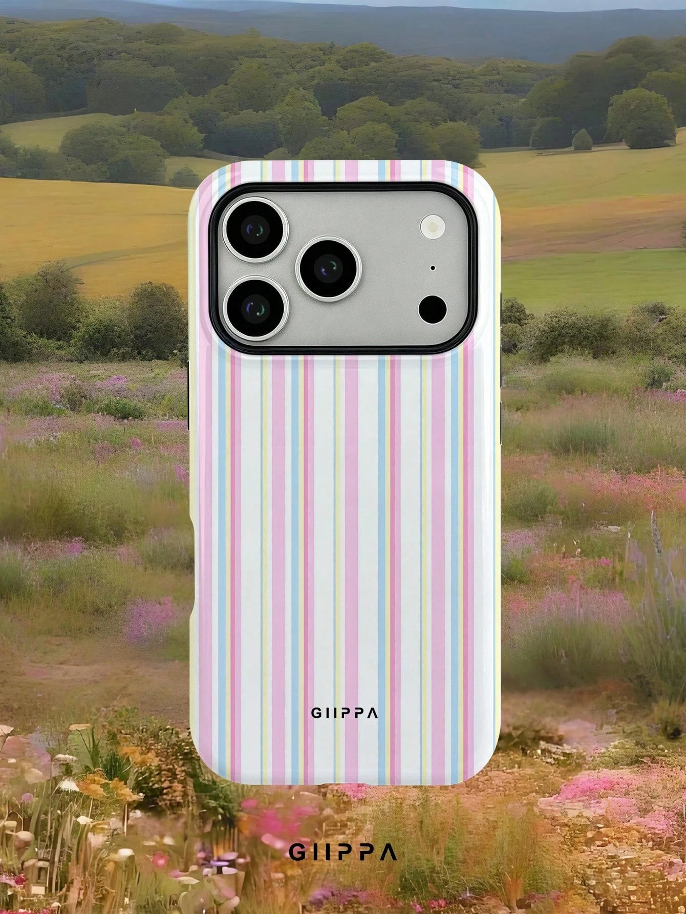 GIIPPA 1pc Pink Tone Vertical Stripe Mixed Pattern Design Phone 17 Pro Max Phone Case, Compatible With Phone 16 Pro Max, 15 Pro Max, 14 Pro Max, Korean-Style High-End Fashion Fun Phone Case, Compatibl
