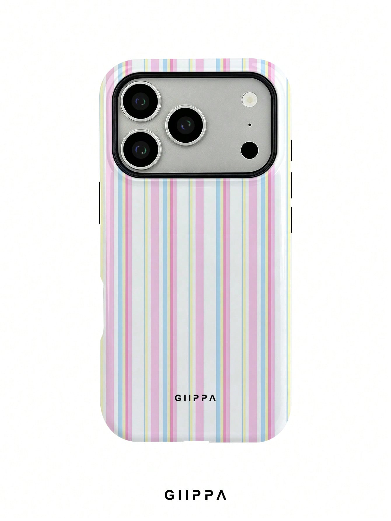GIIPPA 1pc Pink Tone Vertical Stripe Mixed Pattern Design Phone 17 Pro Max Phone Case, Compatible With Phone 16 Pro Max, 15 Pro Max, 14 Pro Max, Korean-Style High-End Fashion Fun Phone Case, Compatibl