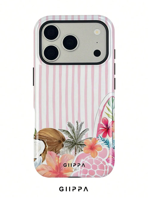 GIIPPA 1pc White Base With Light Pink Hand-Painted Striped Pattern Design, Phone 17 Pro Max Phone Case, Compatible With Phone 16 Pro Max, 15 Pro Max, 14 Pro Max, Korean-Style High-End Fashion Fun Phon