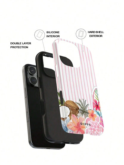 GIIPPA 1pc White Base With Light Pink Hand-Painted Striped Pattern Design, Phone 17 Pro Max Phone Case, Compatible With Phone 16 Pro Max, 15 Pro Max, 14 Pro Max, Korean-Style High-End Fashion Fun Phon