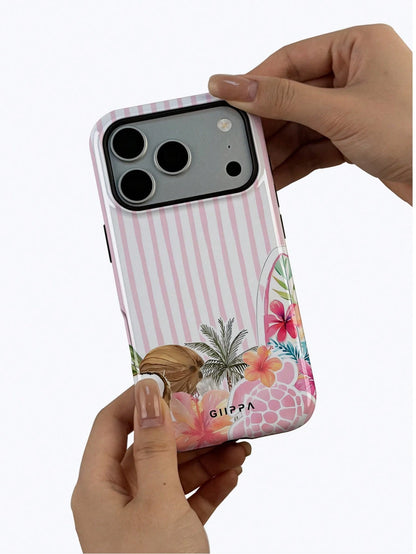 GIIPPA 1pc White Base With Light Pink Hand-Painted Striped Pattern Design, Phone 17 Pro Max Phone Case, Compatible With Phone 16 Pro Max, 15 Pro Max, 14 Pro Max, Korean-Style High-End Fashion Fun Phon